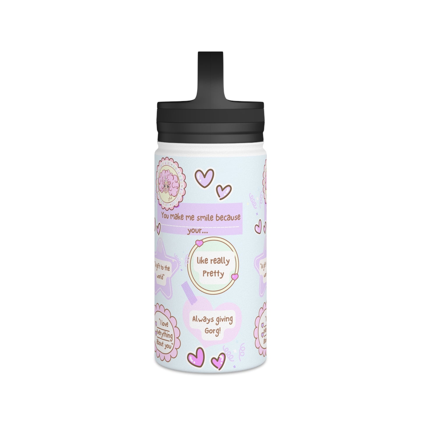 I love me Affirmation Stainless Steel Water Bottle, Handle Lid