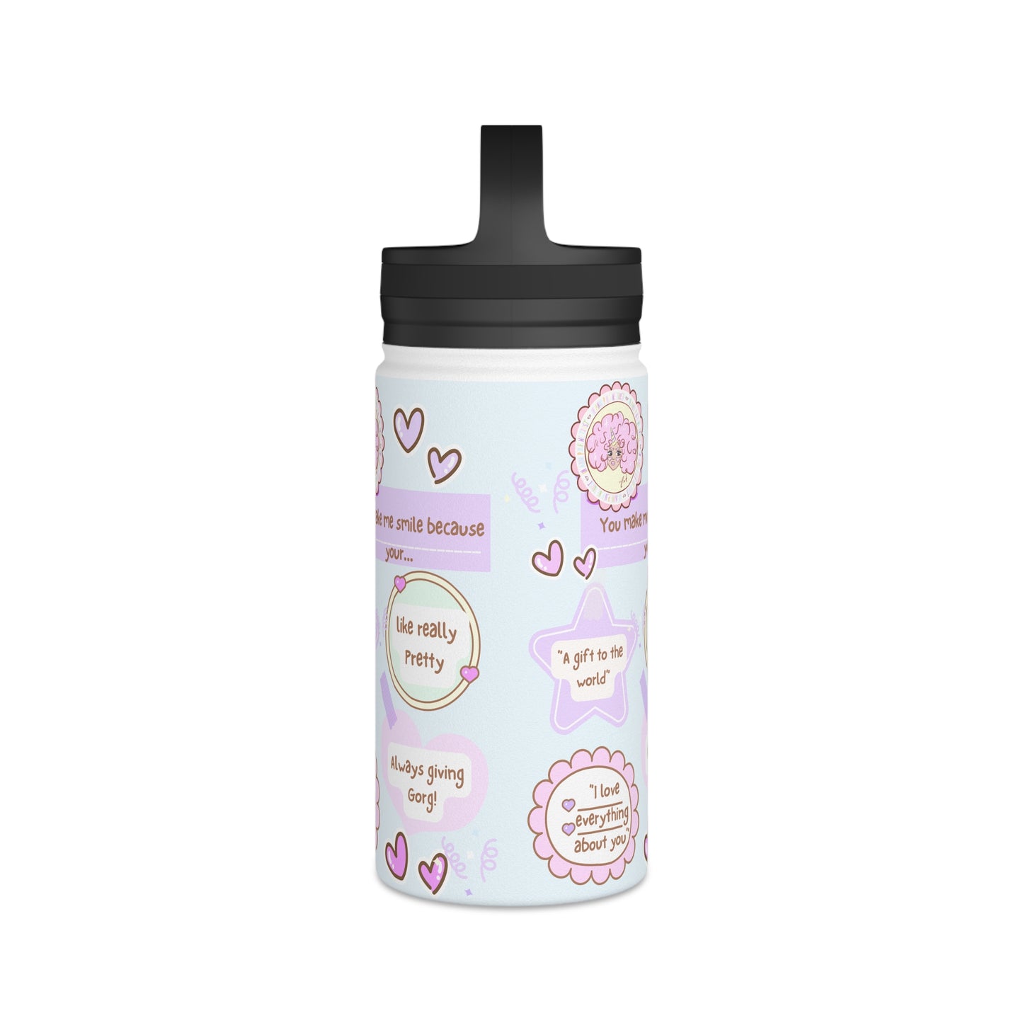 I love me Affirmation Stainless Steel Water Bottle, Handle Lid